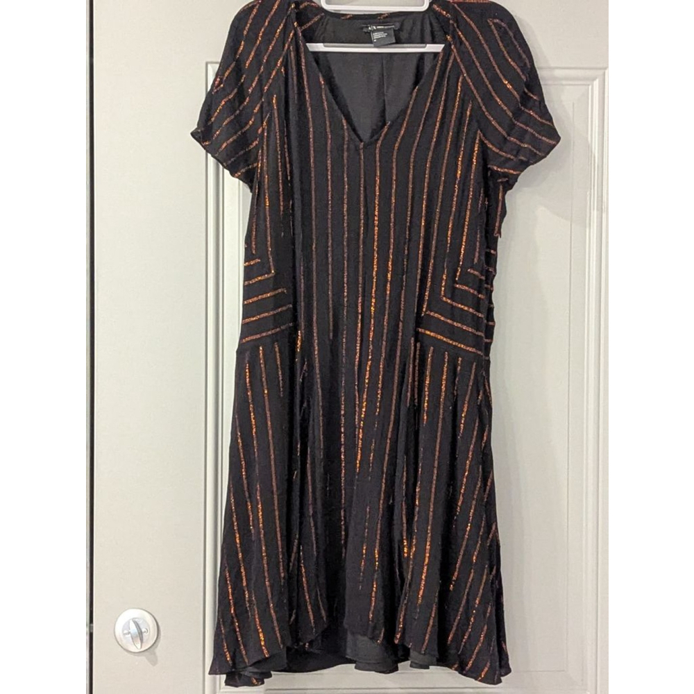 Women's Armani Exchange Black & Orange Striped Short Sleeve Dress Size 12